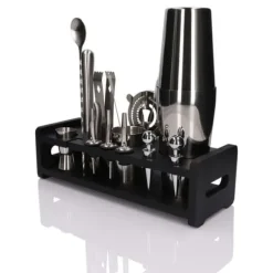 Shaker - Bartender - Cocktailset 17 delar - Rostfritt stål - 830 ml - Svart stöd