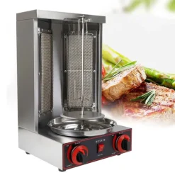 Shawarma/Döner kebab gyrosgrill, LPG gas, 3000 W, 2 brännare, vertikal roterande ugn, 8 kg kapacitet, svart
