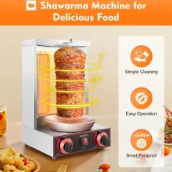Shawarma/Döner kebab gyrosgrill, LPG gas, 3000 W, 2 brännare, vertikal roterande ugn, 8 kg kapacitet, svart