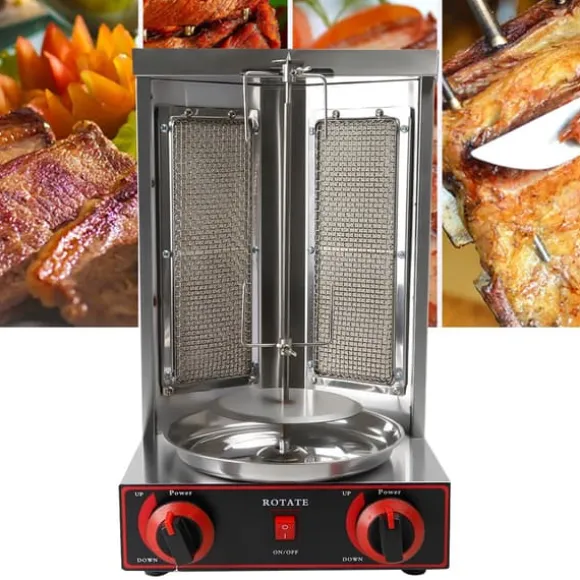 Shawarma/Döner kebab gyrosgrill, LPG gas, 3000 W, 2 brännare, vertikal roterande ugn, 8 kg kapacitet, svart