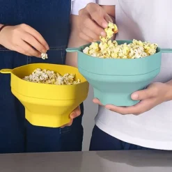 Silikonpopcornhink med handtag hopfällbar stor kapacitet Värmebeständig mikrovågsugn popcornmaskin grön
