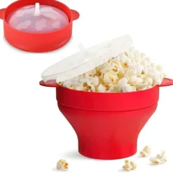 Silikonskål för mikrovågsugn - Hopfällbar röd popcornskål, lämplig för mikrovågspopcorn