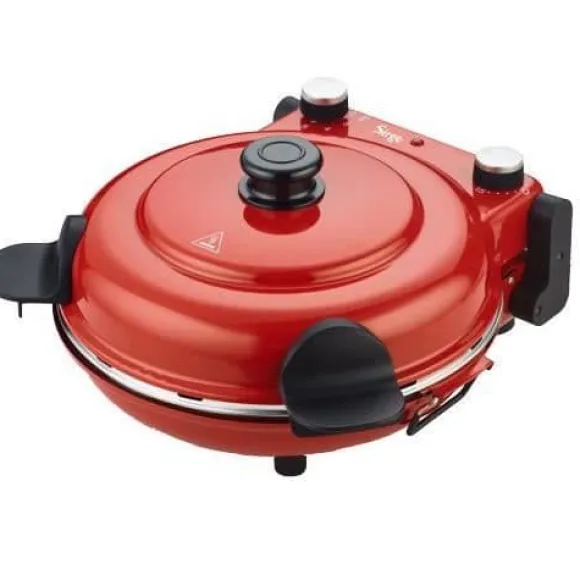 Sirge OSOLEMIO Pizzaugn - 1200 W elektrisk PIZZA - 400°C - RÖD - diameter 30 cm - SVART eldfast sten utan färgning