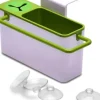 Självdränerande diskbänk, svamphållare och borsthållare, bestickavlopp Diskbänkshållare för diskställ med 4 gummipackningar, torktratt