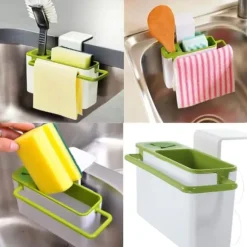 Självdränerande diskbänk, svamphållare och borsthållare, bestickavlopp Diskbänkshållare för diskställ med 4 gummipackningar, torktratt