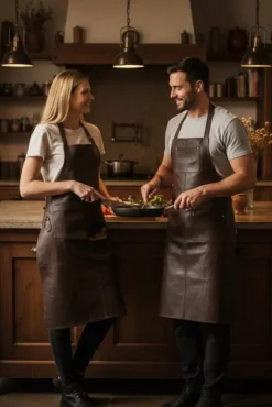 SKINNFÖRKLÄDE GRILL / BBQ / BARISTA / KOCK / FRISÖR FÖRKLÄDE BRUN DISTRESSED APRON