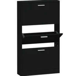 Skoskåp i konstruerat trä - Modern förvaring | Färg: Svart | Storlek: 59x17x108 cm