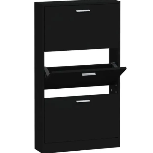 Skoskåp i konstruerat trä - Modern förvaring | Färg: Svart | Storlek: 59x17x108 cm