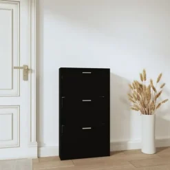 Skoskåp i konstruerat trä - Modern förvaring | Färg: Svart | Storlek: 59x17x108 cm