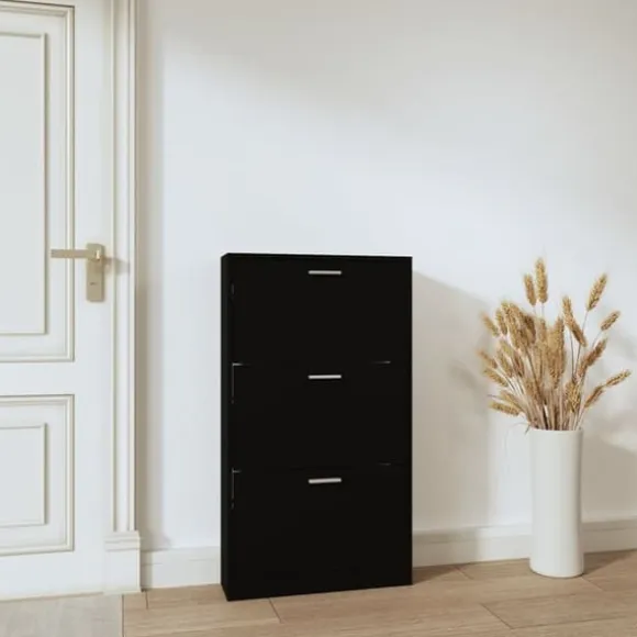 Skoskåp i konstruerat trä - Modern förvaring | Färg: Svart | Storlek: 59x17x108 cm