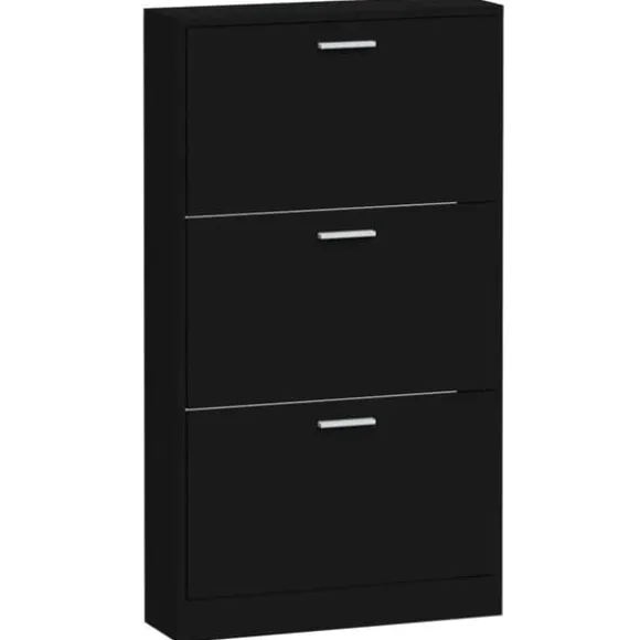 Skoskåp i konstruerat trä - Modern förvaring | Färg: Svart | Storlek: 59x17x108 cm
