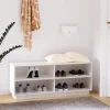 Skoskåp i massiv furu - Förvaring och tv-bänk | Färg: Vit | Storlek: 110x34x45 cm