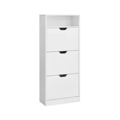 Skoskåp med 3 gångjärnsdörrar, skoställ, öppet fack, justerbar avdelare, 14 till 18 par, för liten entré, 24 x 60 x 139 cm, Cloud White LBC046W01