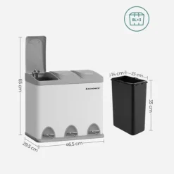 Skräpfack - Kök Prullen Bin - Metal Pedal Bin - 3 -in -1 bin - 24 liter - Avfallsseparation - Avfallsseparationssystem