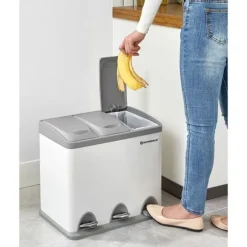 Skräpfack - Kök Prullen Bin - Metal Pedal Bin - 3 -in -1 bin - 24 liter - Avfallsseparation - Avfallsseparationssystem