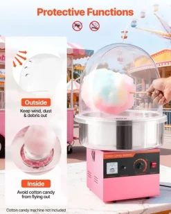Skyddskåpa till sockervaddsmaskin - Akrylkupol med bubbelskydd - Kompatibel med 38,1 cm sockervaddsmaskiner - Vindskydd - Räfflad botten - Transparent | CDON