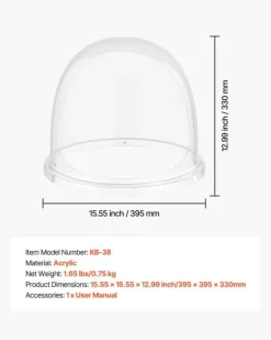 Skyddskåpa till sockervaddsmaskin - Akrylkupol med bubbelskydd - Kompatibel med 38,1 cm sockervaddsmaskiner - Vindskydd - Räfflad botten - Transparent | CDON