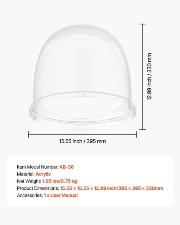 Skyddskåpa till sockervaddsmaskin - Akrylkupol med bubbelskydd - Kompatibel med 38,1 cm sockervaddsmaskiner - Vindskydd - Räfflad botten - Transparent | CDON
