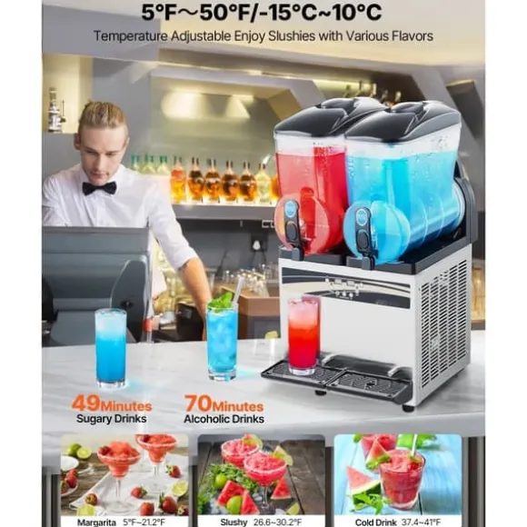 Slushmaskin för Kommersiellt Bruk, 15Lx2 Tank, Margarita Smoothie Frysdryckesmaskin, Snabbkylning