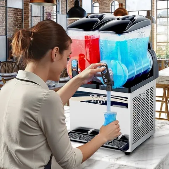 Slushmaskin för Kommersiellt Bruk, 15Lx2 Tank, Margarita Smoothie Frysdryckesmaskin, Snabbkylning