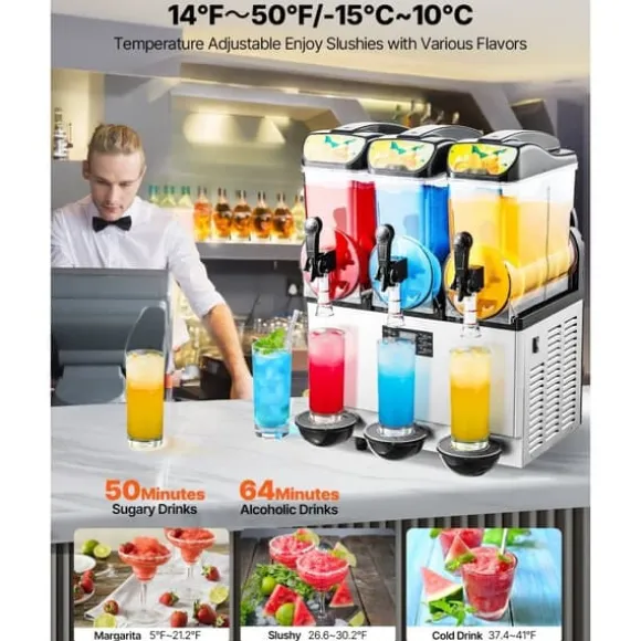 Slushmaskin för Kommersiellt bruk, 15Lx3 Tankar, Margarita och Smoothie Frysdryckesmaskin