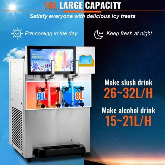 Slushmaskin 8L / 2,1 Gal dubbelskål kommersiell för slush, margarita, smoothie och frysta drycker.