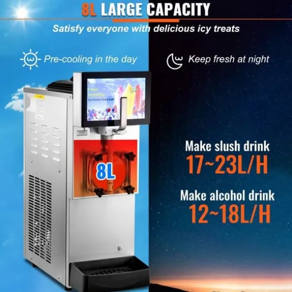 Slushmaskin 8L / 2,1 Gal Enkel Skål Kommersiell Slushy Maskin Margarita Smoothie Frysta Drycker