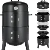 Smoker Rökgrill 3‑i‑1 - Kolgrill Vattensmoker - Med handtag - 2 rostfria galler - Inbyggd termometer och lock - Pulverlackerat stål