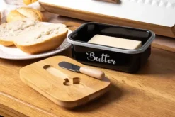 Smörform i stål med smörkniv, svart och vit, BRUNBESTE BB-2671-DE
