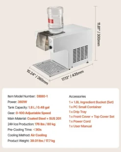 Snöflingeismaskin - Elektrisk snökonmaskin - Kapacitet 80 kg/24 h - Rostfritt stålblad - Tank 1,8 l - Snabb nedkylning 90 s - För hem & fest