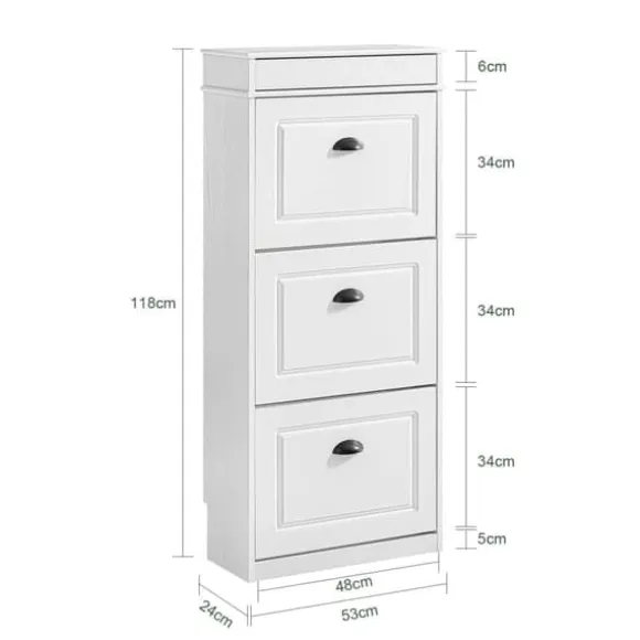 SoBuy Smalt skoskåp med 3 dörrar –53x24x119cm | För 12 par skor | Hallförvaring | Vit FSR94-WG