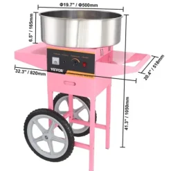 Sockervaddsmaskin, kommersiell kvalitet, rostfri stålskål, Rosa med vagn