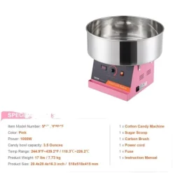 Sockervaddsmaskin, 1000W hög effekt, rostfri stålskål,Rosa