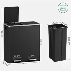 SONGMICS Dubbel soptunna, 2 x 30L avfalls- och återvinningskökskärl, svart