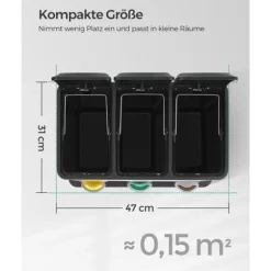 Soptunna, 3-i-1 Kökssoptunna, 46,5x40,5x29,5 cm, Silver