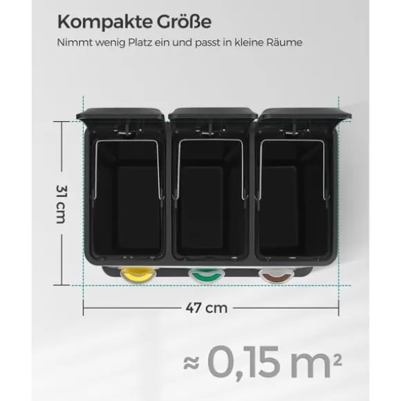 Soptunna, 3-i-1 Kökssoptunna, 46,5x40,5x29,5 cm, Silver