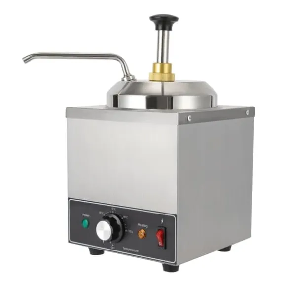 Såsdispenser - Elektrisk såspump med värme - 2 L - 30–110 °C termostat - 650 W - Rostfritt stål - EU‑kontakt - 21×21×37 cm - Silver