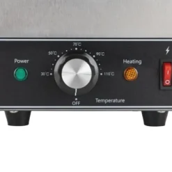 Såsdispenser - Elektrisk såspump med värme - 2 L - 30–110 °C termostat - 650 W - Rostfritt stål - EU‑kontakt - 21×21×37 cm - Silver