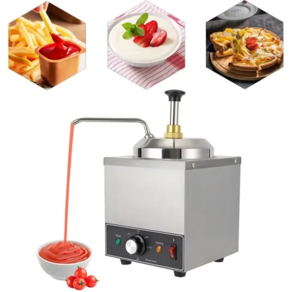 Såsdispenser - Elektrisk såspump med värme - 2 L - 30–110 °C termostat - 650 W - Rostfritt stål - EU‑kontakt - 21×21×37 cm - Silver