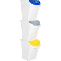 Stapelbara soptunnor med lock - 3 st | Färg: Vit | Volym: 120 L