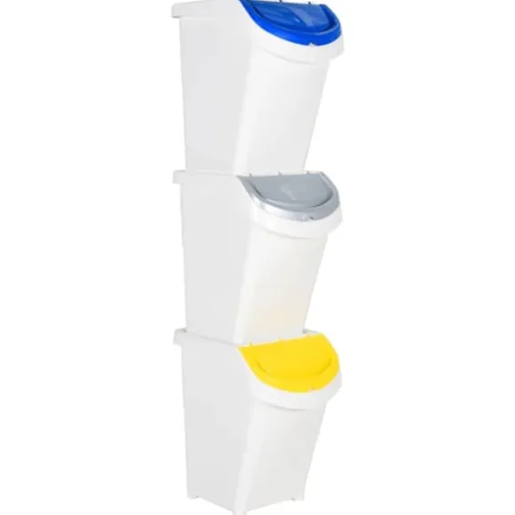 Stapelbara soptunnor med lock - 3 st | Färg: Vit | Volym: 120 L