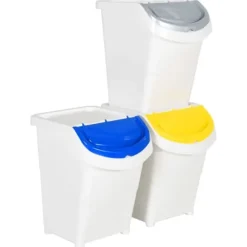 Stapelbara soptunnor med lock - 3 st | Färg: Vit | Volym: 120 L