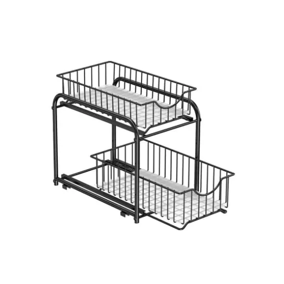Stapelbar köksskåpsorganisatör klassisk svart, 21 x 36,5 x 27,2 cm (D x B x H) Med stor korg på översta nivån: 21 x 36,5 x 33,7 cm (D x B x H) Med