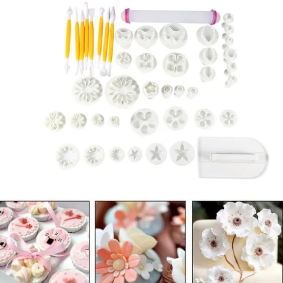 46 st Blomma Fondant Kaka Sockerpyssel Dekoreringskit Utstickare Verktyg Form Set