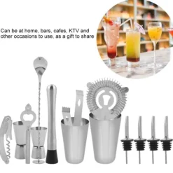 14 st. cocktailshaker i rostfritt stål, mixer, dryckesverktyg, presentbar (600,450 ml)