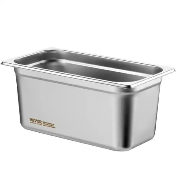 Steam Table Pan, 1/3 storlek med lock, 32,8x17,8x14,8 cm, rostfritt stål, förvaring