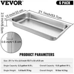 Steam Table Pan, 53x32,5x6,5 cm, Rostfritt stål, Matbehållare