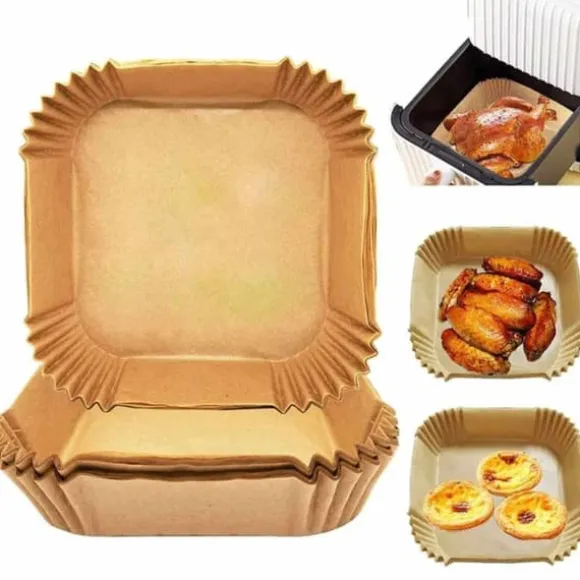 50st Fyrkantiga Airfryer Papper – Bakplåtspapper för Luftfritös 20cm