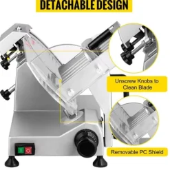 30st/min halvautomatisk elektrisk köttskärare med 20,3cm blad, 0-12mm justerbar skivtjocklek, stor kapacitet, säker design
