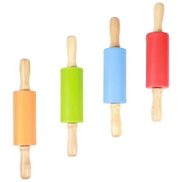 4 st mini kavel trähandtag non-stick silikonkavel för hemkök barn bakverktyg